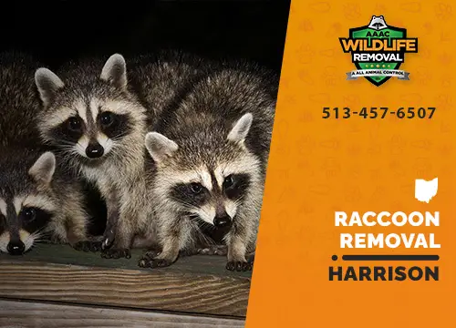 Three raccoons displayed in wildlife removal ad.